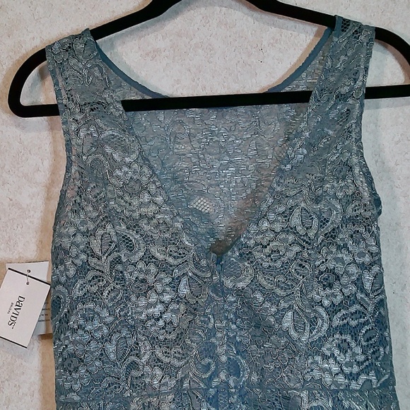 NWT David’s Bridal Steel Blue Short Lace Dress High Neck,V-Back, Lined Size 8 - Picture 13 of 16